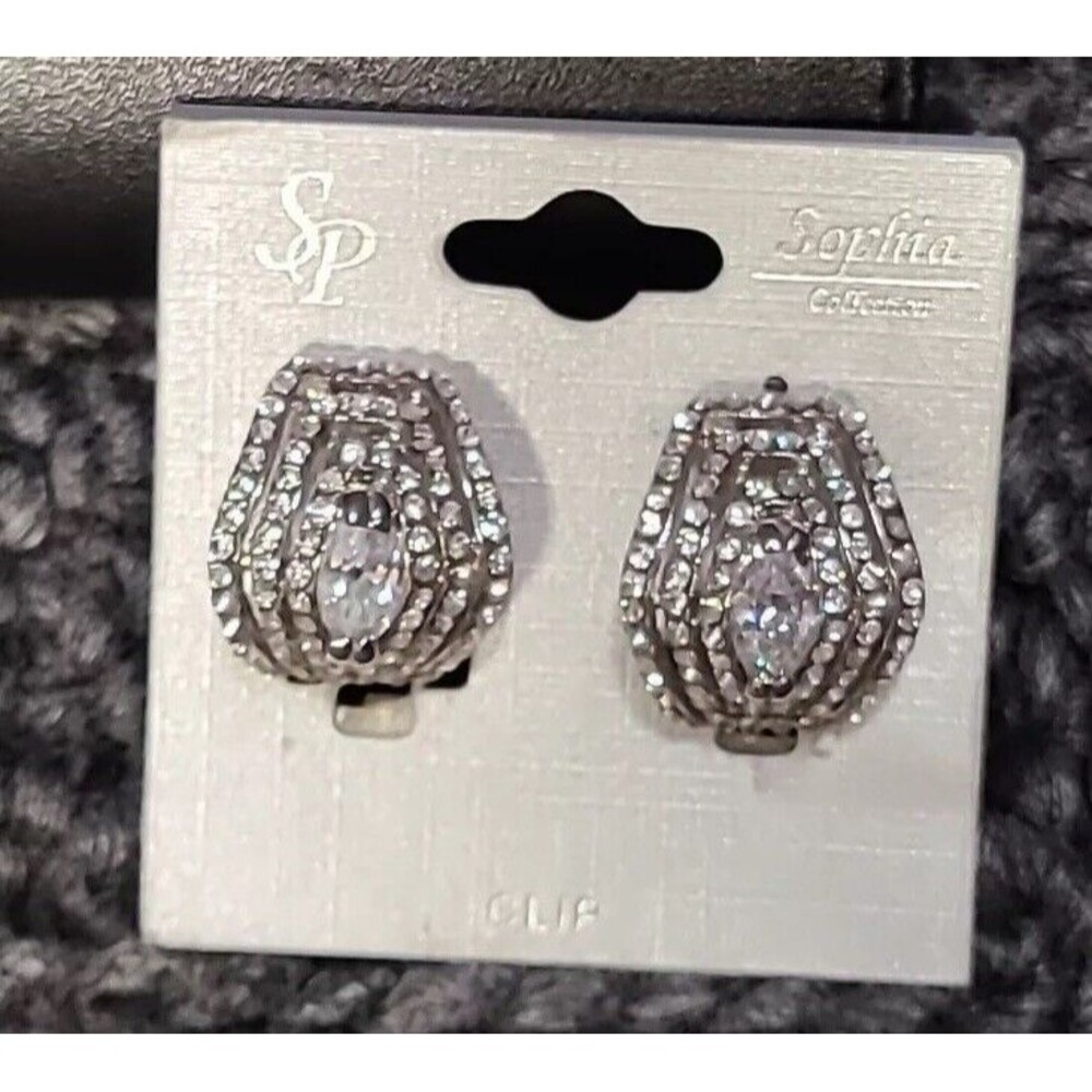 Vintage Sophia SP Austrian Crystal Silver Clip On Earrings  NWT